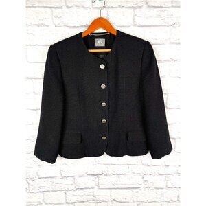 JULIUS LANG Women's Black Textured Round Neck Blazer Size 40